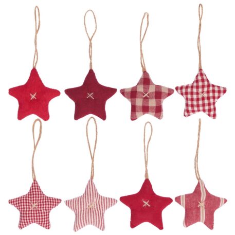 hangster stof 8 variaties rood effen rode ruit rode streep hoog 7.5 cm breed 7.5 cm dik 2 cm ib-laursen star for hanging 8 assorti my nostalgic christmas3