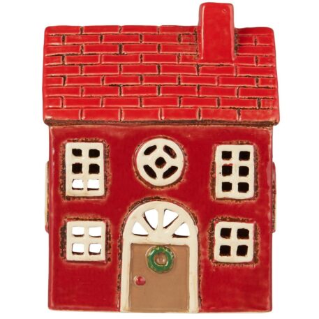 huis voor waxinelicht stillenat rood dak en bruine deur hoog 18 cm breed 13.3 cm diep 7.5 cm ib-laursen house for tealight stillenat red roof brown door