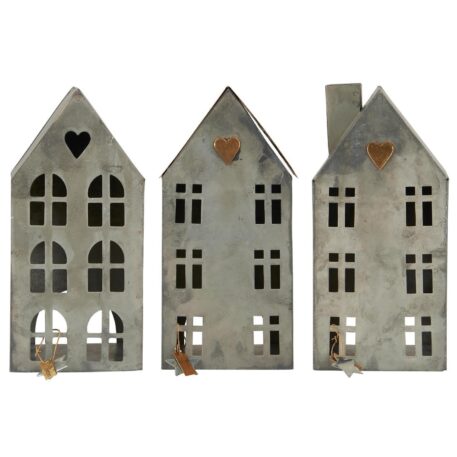 huis voor waxinelichtje stillenat grijs metaal goud hartje goud dak geheel grijs hoog 17.5 cm breed 8.3 cm diep 7.3 cm ib-laursen house for tealight stillenat 3 assorti4