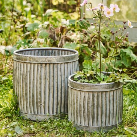 bloempot zink grooves grijs hoog 31 cm en 22.5 cm ib-laursen pot set of 2 with grooves urban garden