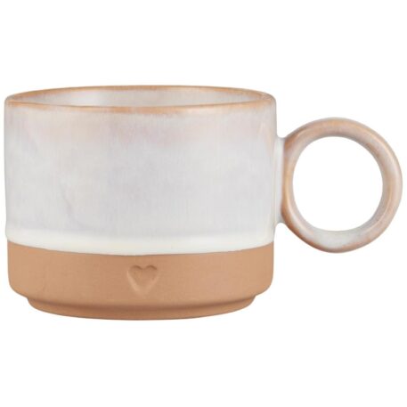 beker met oor Hart mat terra klei wit glazuur inhoud 300 ml hoog 7.4 cm diameter 9.4 cm steengoed ib-laursen mug with handle heart matt brown clay with white edge stoneware