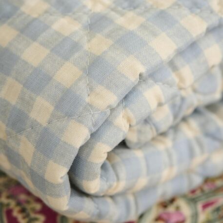 plaid sprei quilt katoen licht blauwe ruit 130 x 180 cm ib-laursen quilt light blue with with small natural check1